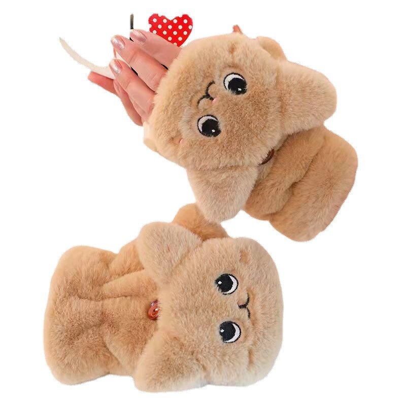 Fingerless Gloves Manufacturer - Plush Female Winter Mitten Soft Warm Student Women Flip Outdoor Write