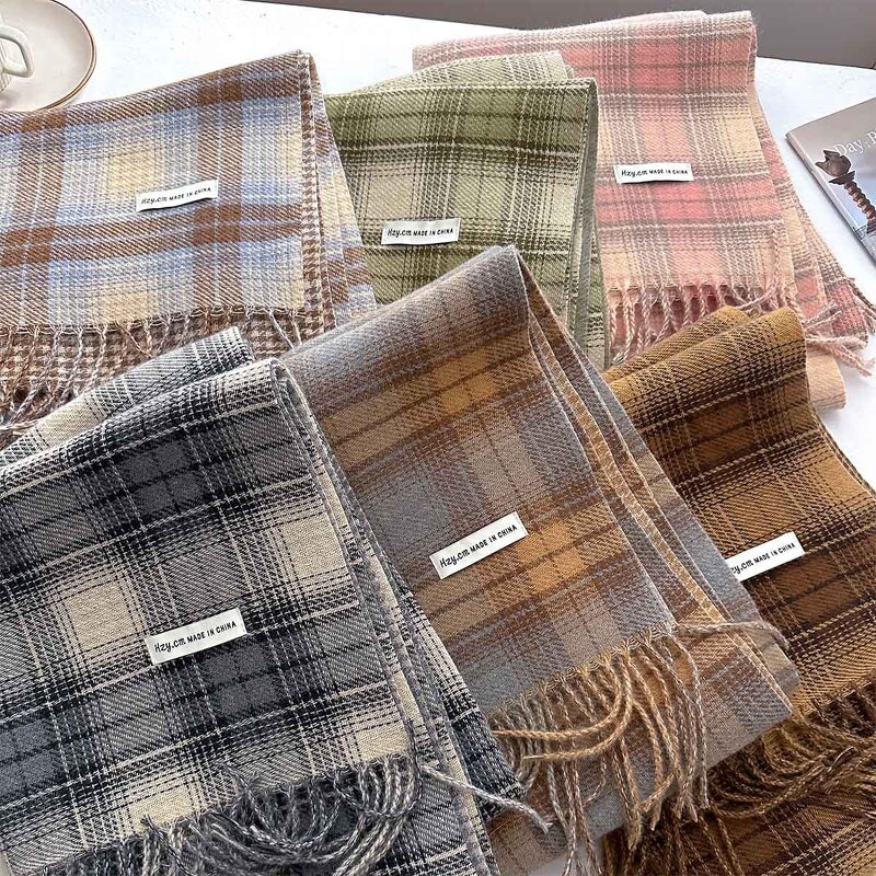 Plaid Scarf Manufacturer - Autumn Winter New Product Retro Atmosphere Coffee Color for Men Women Ramen Thickened