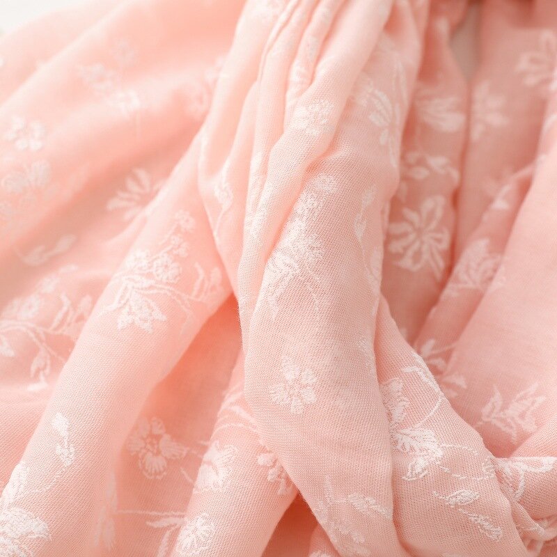 Shawl Manufacturer - Fashion Women Soft Plain Flower Pattern Embroidery 180x85cm Solid Color Embroidered Hijabs