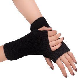 Knitted Gloves Manufacturer - Women Semi-Long Autumn Winter Half Fingered Hand Warmer Girls Rhombus Soft