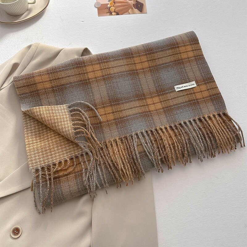 Plaid Scarf Manufacturer - Autumn Winter New Product Retro Atmosphere Coffee Color for Men Women Ramen Thickened