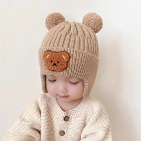 Pullover Beanie Manufacturer - Autumn Winter Cute Bear Embroidered Child Windproof Warm Soft Free Cartoon