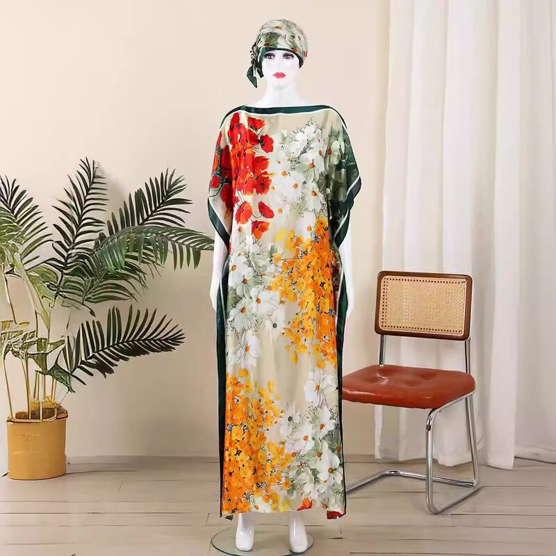 African Women Clothing Manufacturer - New Style Fashion Oversize Dubai Dashiki Abaya Free Size Print with Scarf Loose