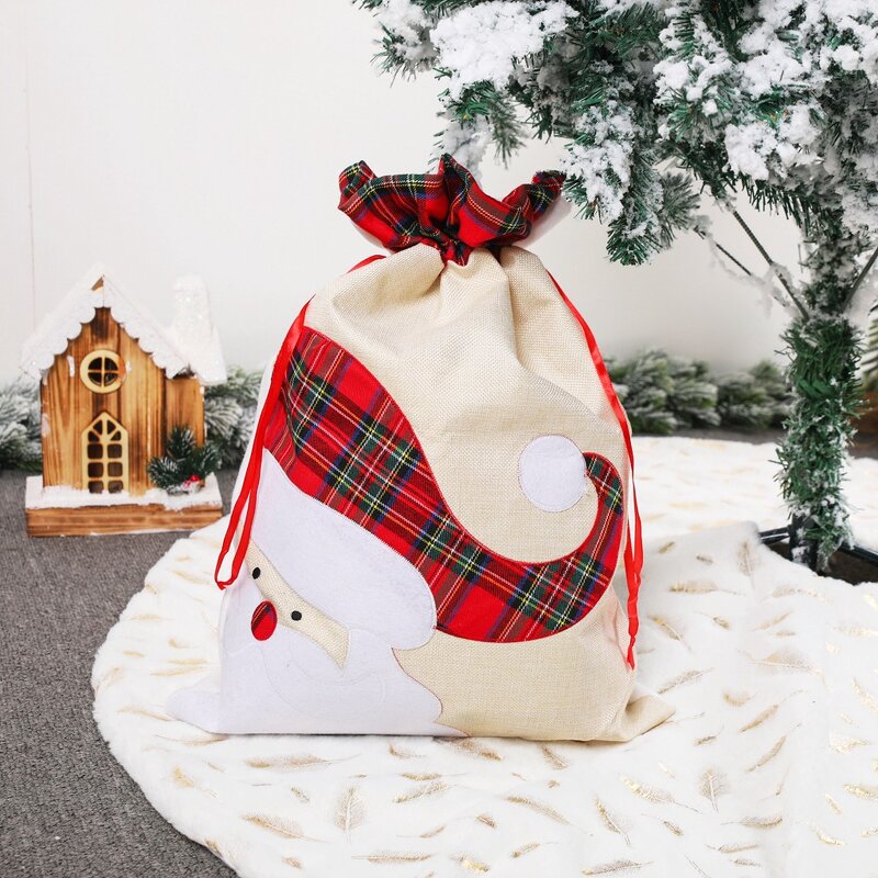 Santa Sack Manufacturer - Hot Selling Classic Sublimation Linen with Reindeer Large Drawstring for Kids Gift