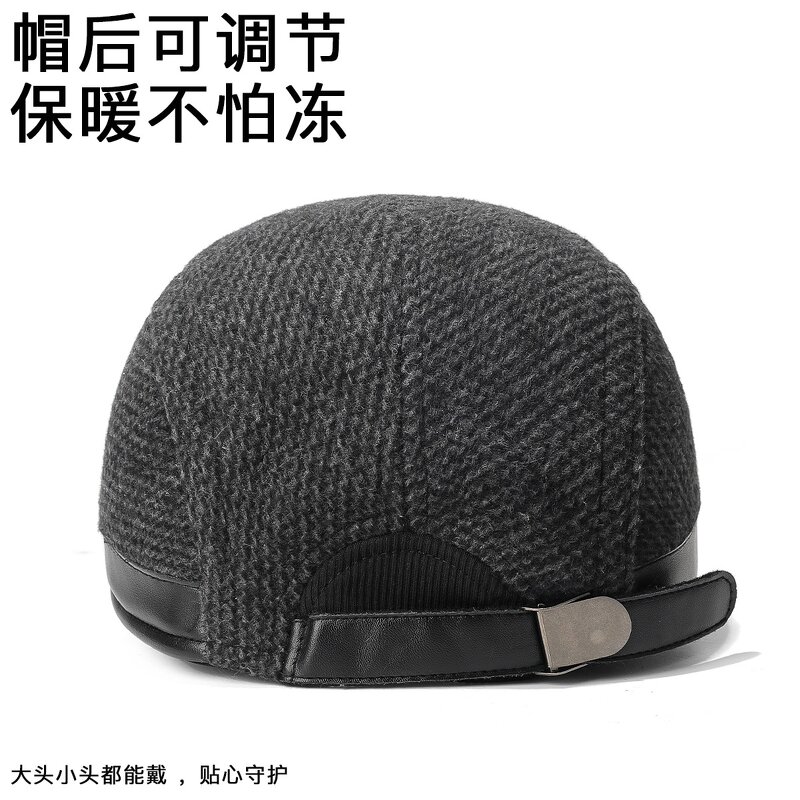 Winter Cap Manufacturer - Thick Warm for Men Solid Black Grey Flat 5 Panel Beret with Ear Flaps