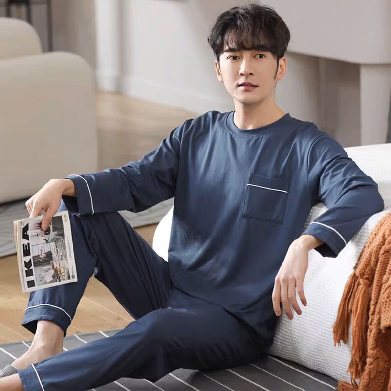 Lounge Pajamas Set Manufacturer - Men's Spring New Long-sleeved Tops with Trousers Cotton Homewear Simple Sleepwear