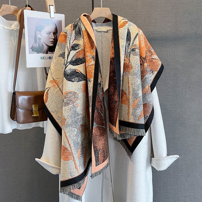 Jacquard Scarf Manufacturer - Colorful Flower Pattern Winter Thick Warm Imitatie Cashmere Oversize Double Sided