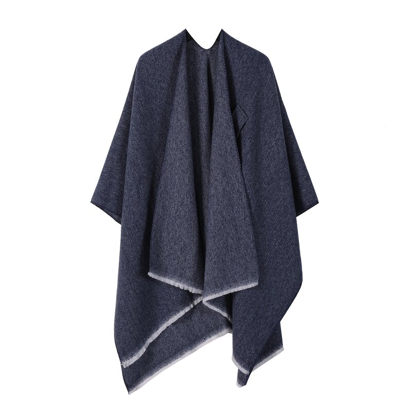 Cashmere Feeling Shawl Manufacturer - Solid Color Autumn Large Split Cape Thermal Cloak Plain Fashion Polyester