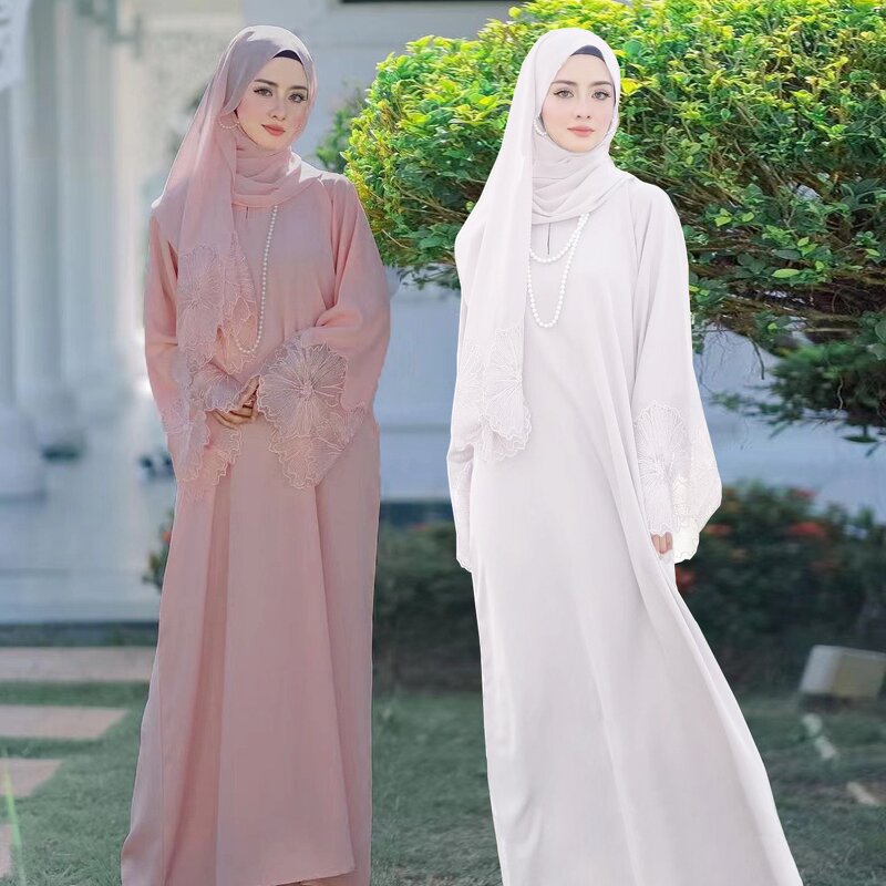Muslim Dress Manufacturer - Islamic Clothing High Quality Women Kimono Modest Dubai Abaya with White Scarf