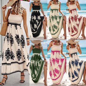 Ethnic Printing Dress Manufacturer - Elegant Sling Long Tropical Seaside Vestido De Verano Women Summer Vacation Sleeveless