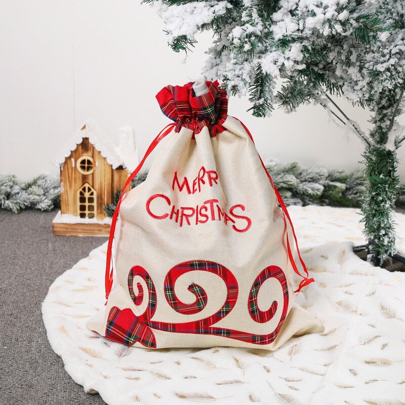 Santa Sack Manufacturer - Hot Selling Classic Sublimation Linen with Reindeer Large Drawstring for Kids Gift