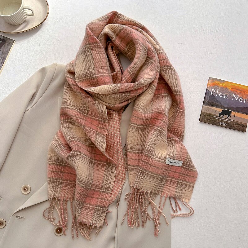 Plaid Scarf Manufacturer - Autumn Winter New Product Retro Atmosphere Coffee Color for Men Women Ramen Thickened
