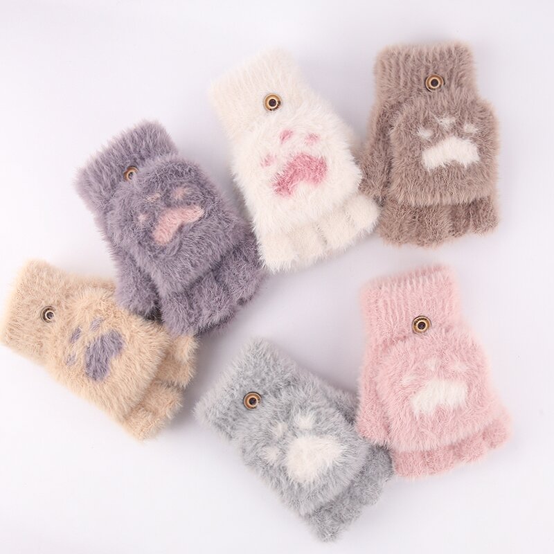 Cat Paw Mittens Manufacturer - Women Cute Claw Plush Warm Soft Plush Short Fingerless Fluffy Bear Costume Half