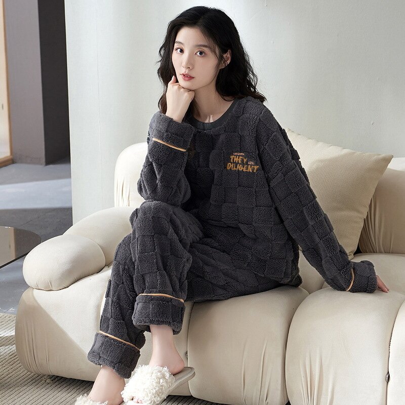 Flannel Pajama Set Manufacturer - Women's Fluffy Coral Fleece Pullover Loose 2 Piece Plush Warm Loungewear