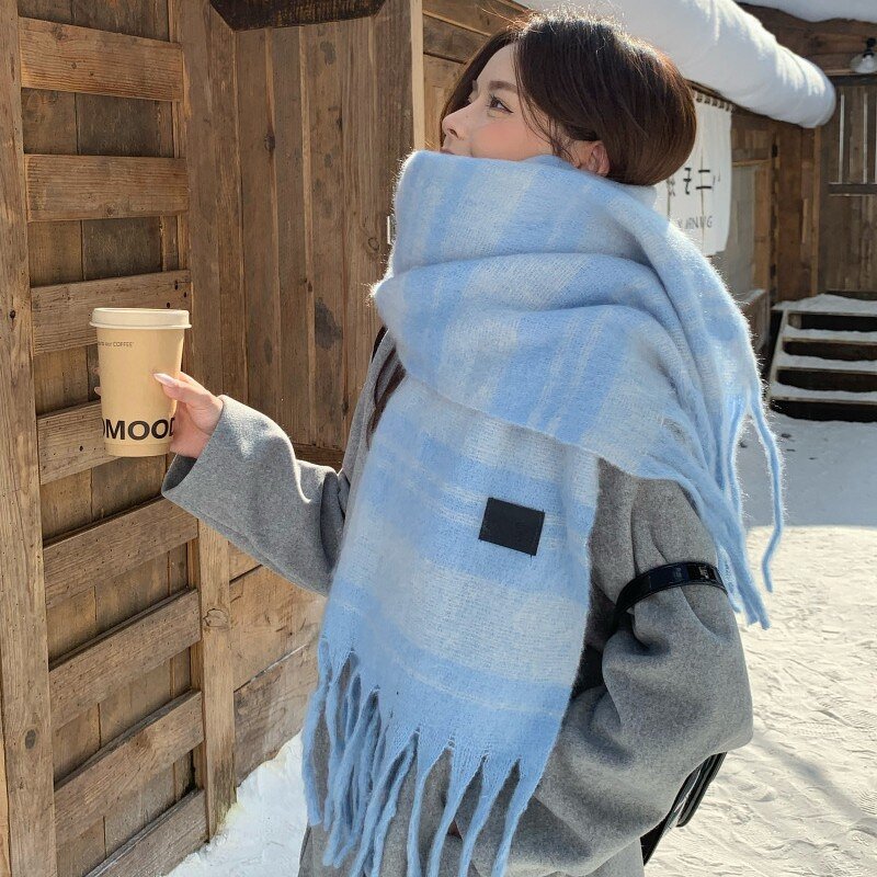 Cashmere Plush Scarf Manufacturer - New Imitatie Ladies Winter Warm Oversized Windproof Outdoor Plaid Tassel Soft