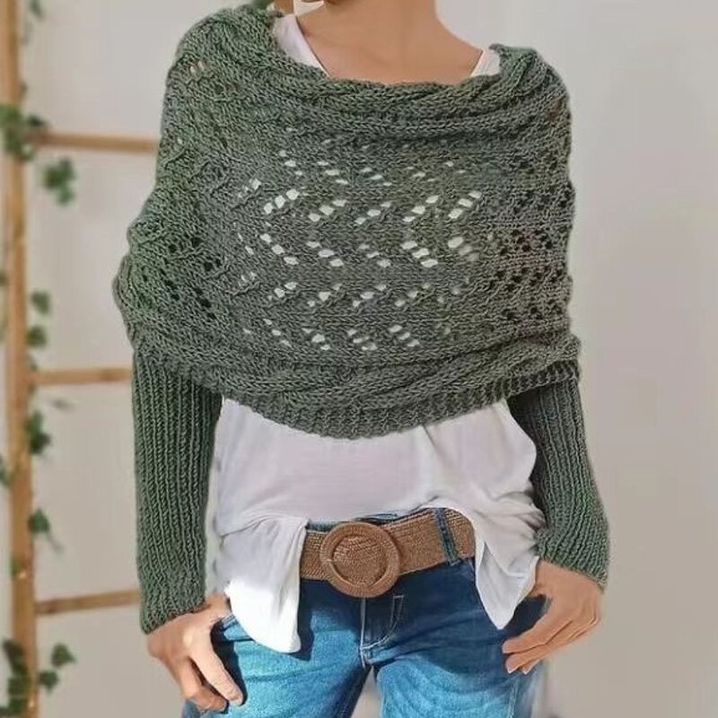 Knitted Shawl Manufacturer - Autumn Winter High Quality Hollow-out Extended Double Sleeve Cape Warm for Women