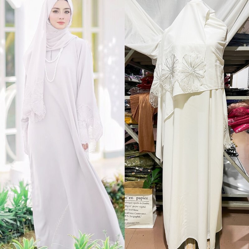 Muslim Dress Manufacturer - Islamic Clothing High Quality Women Kimono Modest Dubai Abaya with White Scarf