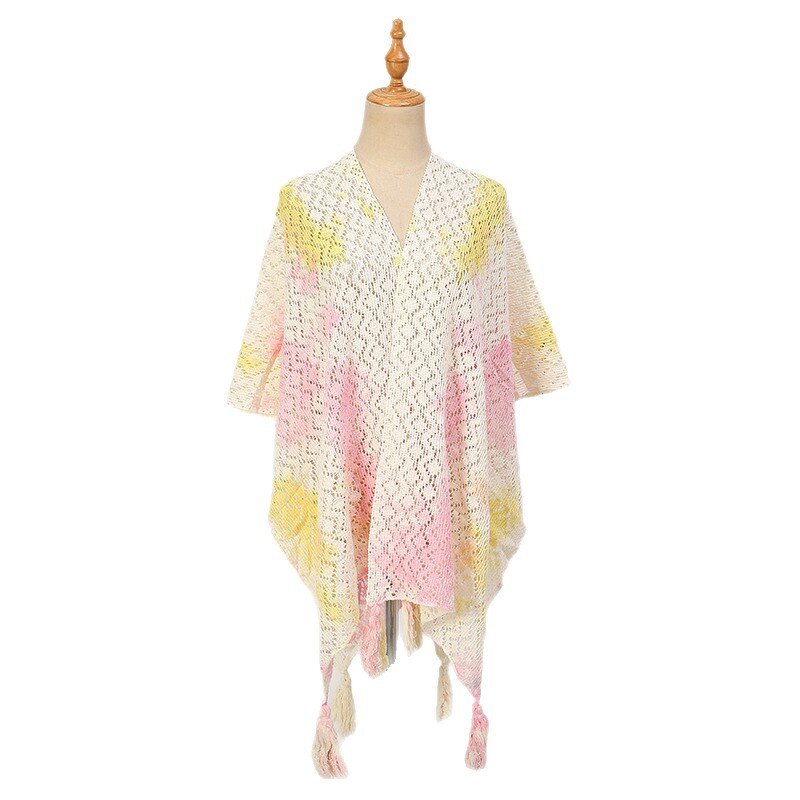 Shawl Scarf Manufacturer - Ethnic 2025 New Fashion Knitted Tassel Hollowed Out Anti Roll Cloak for Women