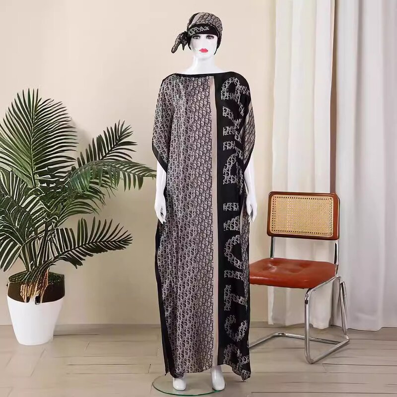 African Women Clothing Manufacturer - New Style Fashion Oversize Dubai Dashiki Abaya Free Size Print with Scarf Loose