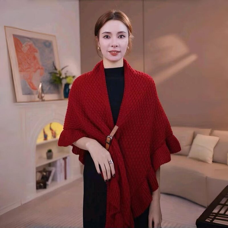Triangle Cape Shawl Manufacturer - 2025 New Autumn Winter for Women Thick Wrap Plain Color
