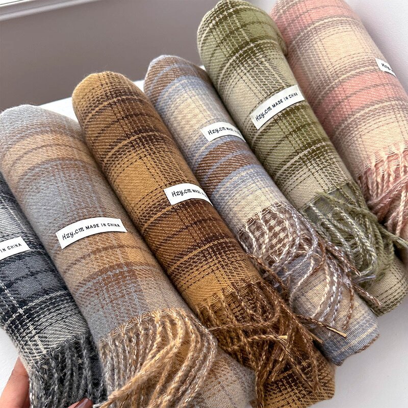 Plaid Scarf Manufacturer - Autumn Winter New Product Retro Atmosphere Coffee Color for Men Women Ramen Thickened