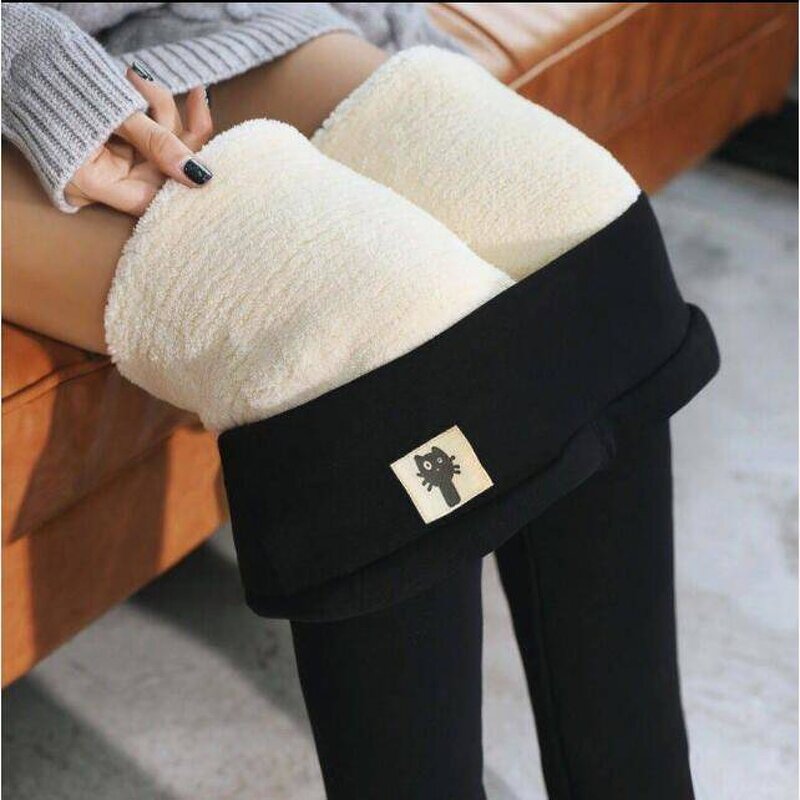 Warm Women Pants Manufacturer - Winter Skinny Thick Velvet Wool Fleece Lambskin Cashmere Skiing Leggings