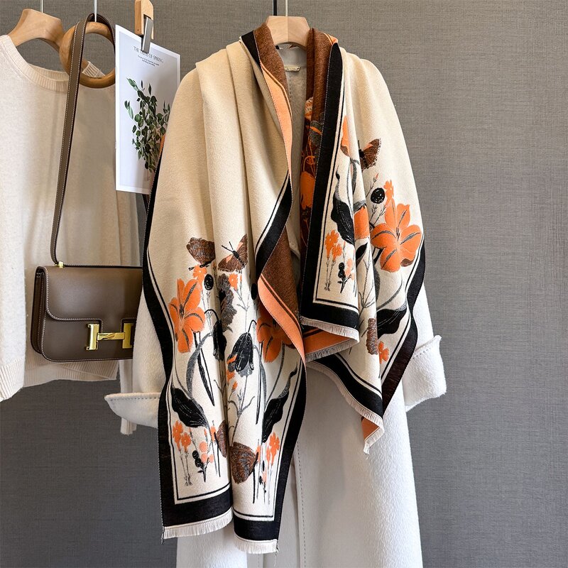Faux Cashmere Scarf Manufacturer - 2025 Korean Style Printed for Women Elegant Double-Sided Thickened Winter