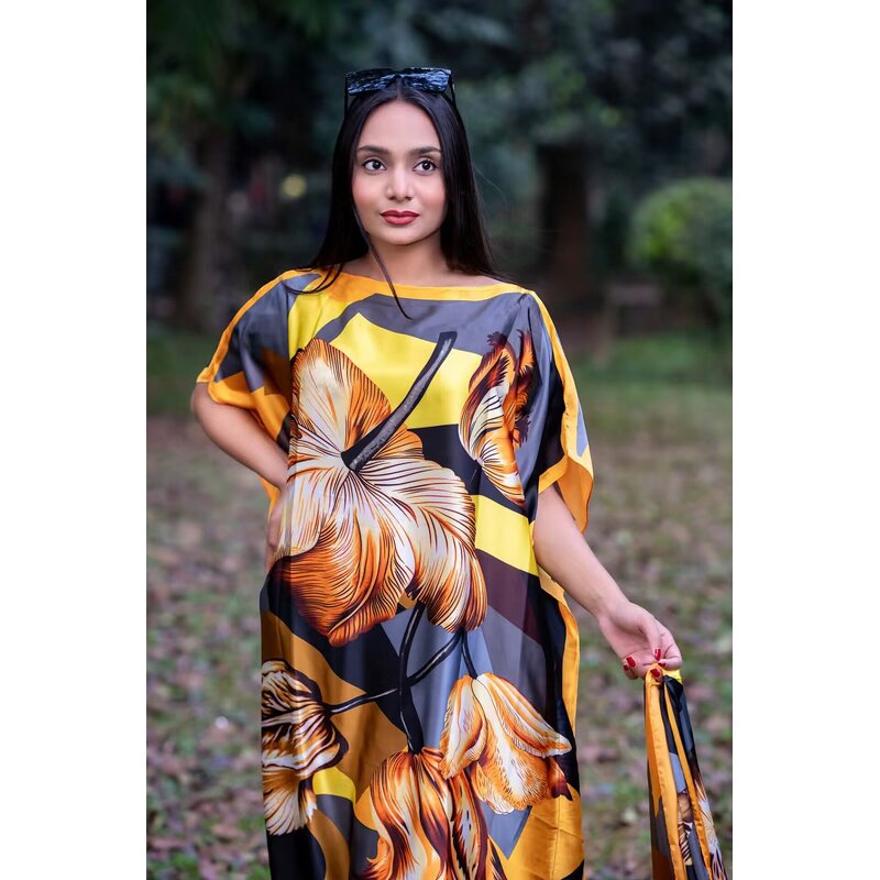 Muslim Long Robe Manufacturer - 2024 New Ladies Brand Silk with Scarf Custom Casual Plus Size African Kaftan