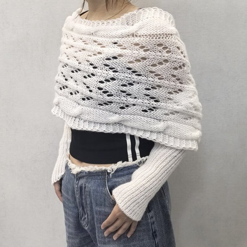 Knitted Shawl Manufacturer - Autumn Winter High Quality Hollow-out Extended Double Sleeve Cape Warm for Women