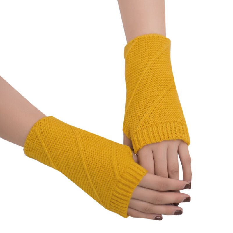 Knitted Gloves Manufacturer - Women Semi-Long Autumn Winter Half Fingered Hand Warmer Girls Rhombus Soft