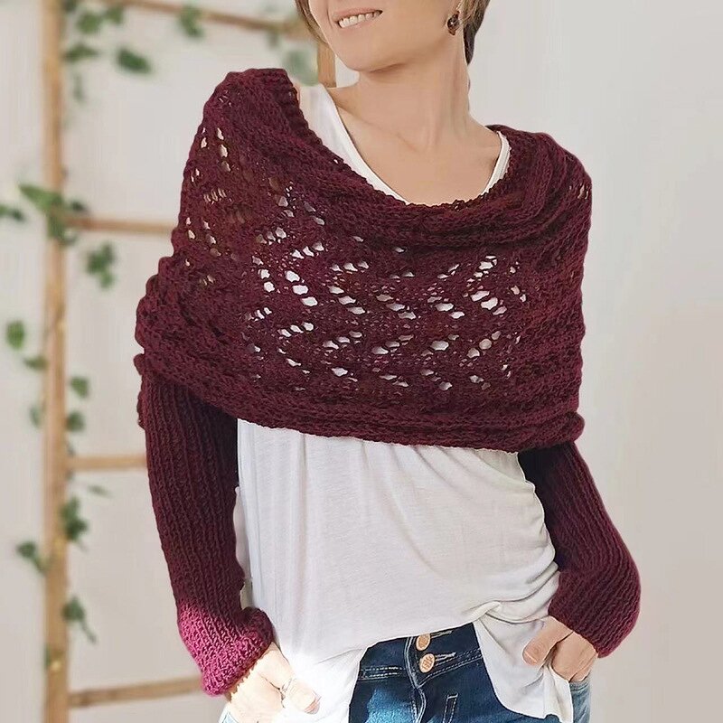 Knitted Shawl Manufacturer - Autumn Winter High Quality Hollow-out Extended Double Sleeve Cape Warm for Women