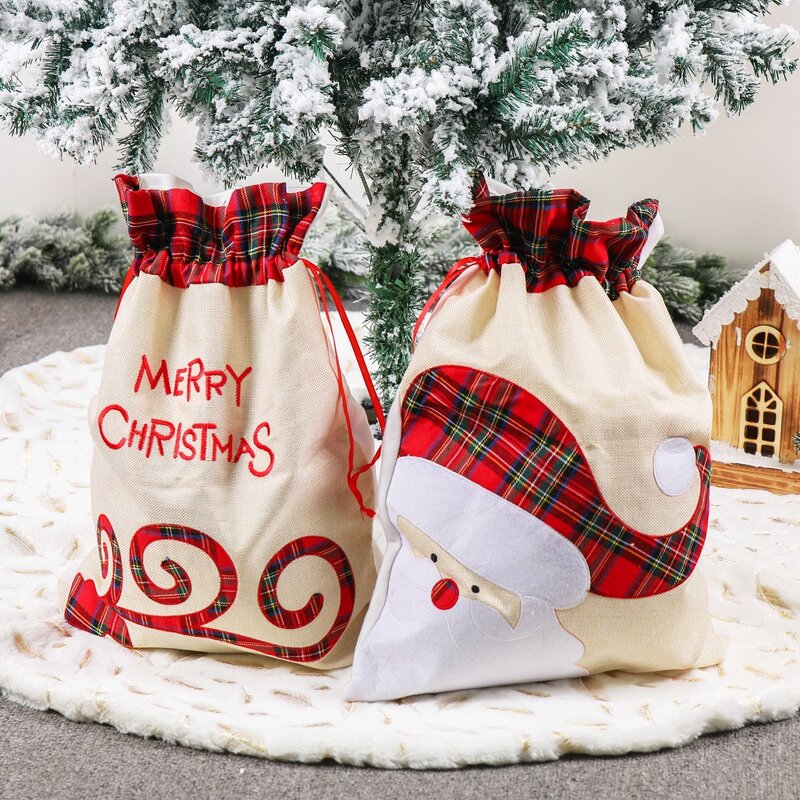 Santa Sack Manufacturer - Hot Selling Classic Sublimation Linen with Reindeer Large Drawstring for Kids Gift