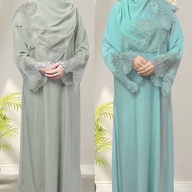 Muslim Dress Manufacturer - Islamic Clothing High Quality Women Kimono Modest Dubai Abaya with White Scarf