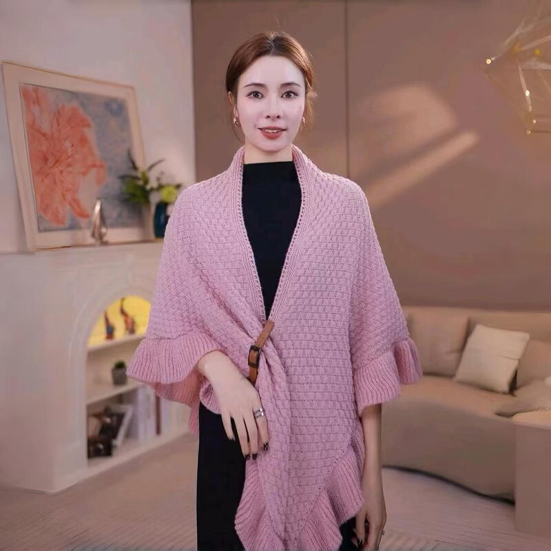 Triangle Cape Shawl Manufacturer - 2025 New Autumn Winter for Women Thick Wrap Plain Color