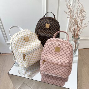 Girls' Backpack Manufacturer - 2025 Versatile and Stylish with Small Checked Schoolbags Cosmetics Women Bag