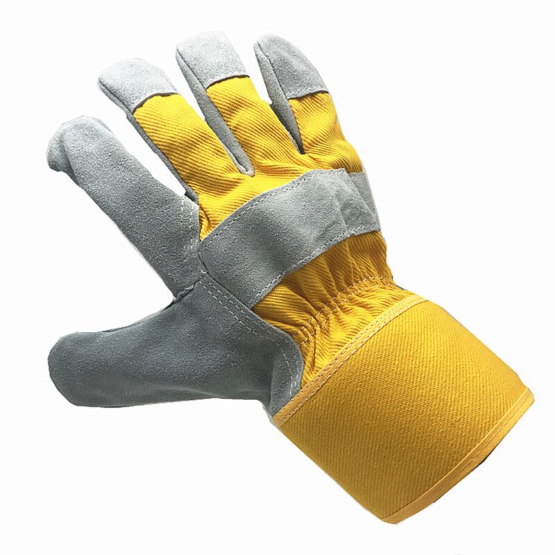 Work Gloves Manufacturer - Cow Split Leather Palm Cotton Back Rubberized Cuff