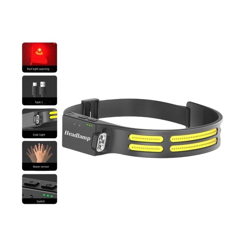 Headlamp Manufacturer - Lightweight Durable COB with Side Red Warning Light for Running