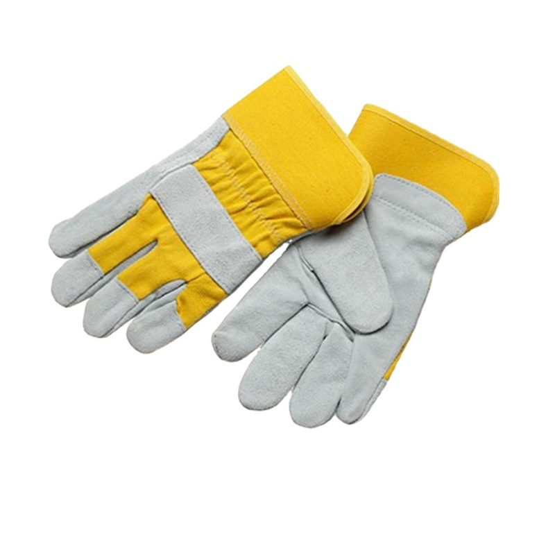 Work Gloves Manufacturer - Cow Split Leather Palm Cotton Back Rubberized Cuff