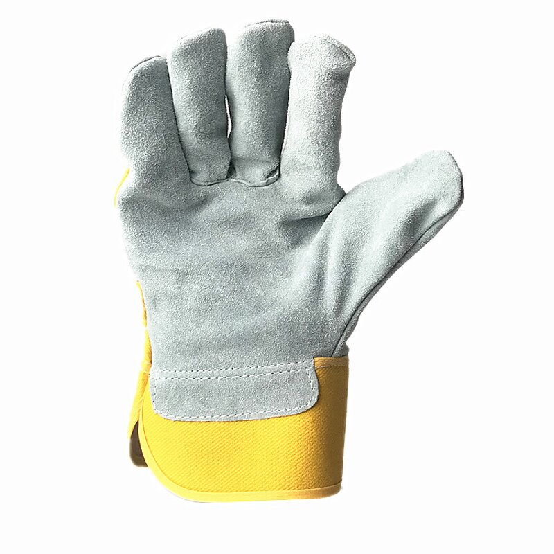 Work Gloves Manufacturer - Cow Split Leather Palm Cotton Back Rubberized Cuff