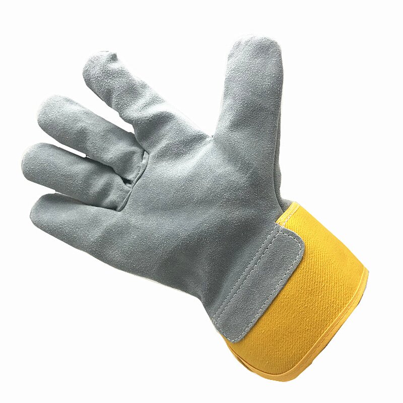 Work Gloves Manufacturer - Cow Split Leather Palm Cotton Back Rubberized Cuff