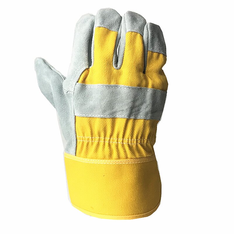 Work Gloves Manufacturer - Cow Split Leather Palm Cotton Back Rubberized Cuff
