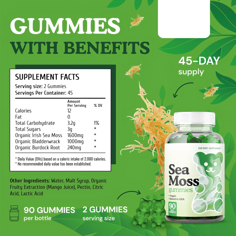 Elderberry Gummies Factory - Vegan Sea Moss Algae Bladderwrack Burdock Root