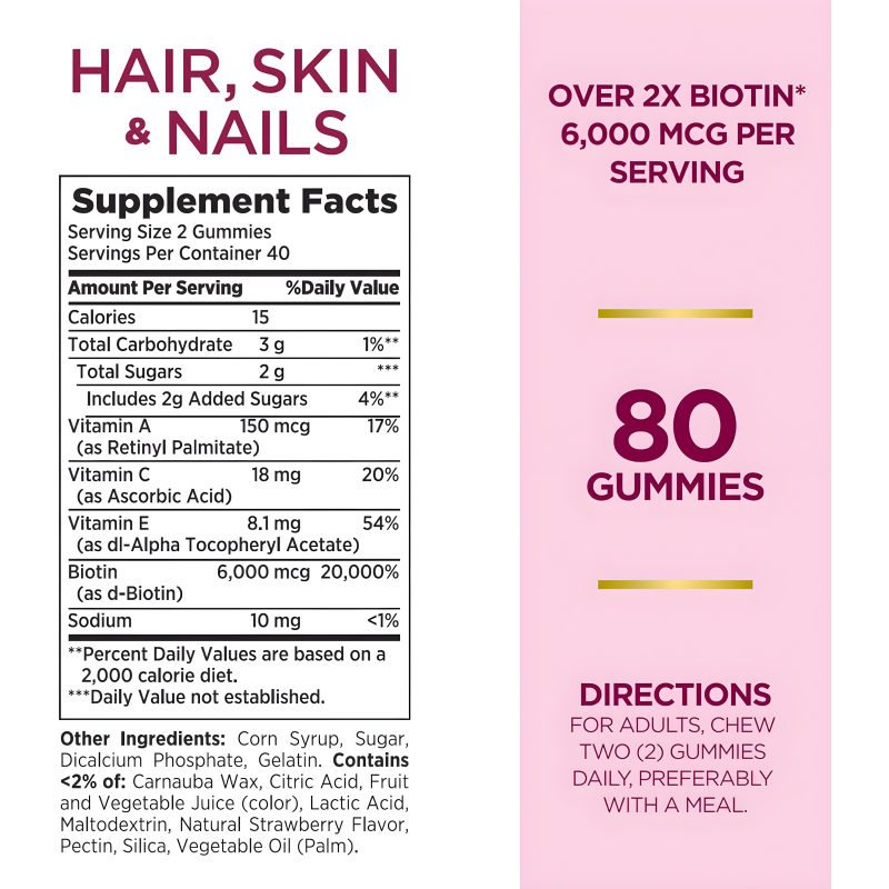 Biotin Gummy Factory - Vegan Vitamin A C Strawberry Hair Skin Nails