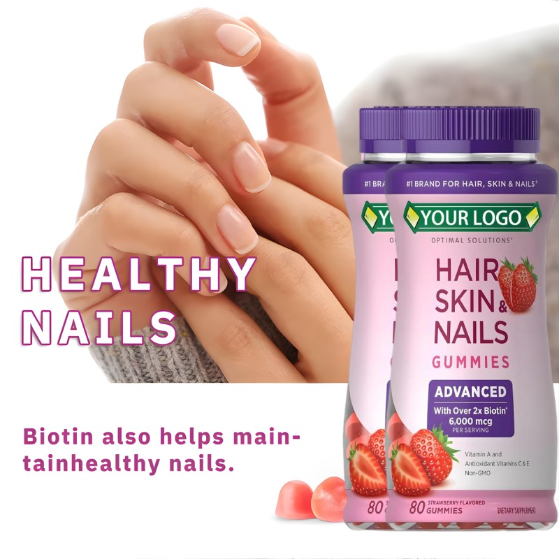 Biotin Gummy Factory - Vegan Vitamin A C Strawberry Hair Skin Nails