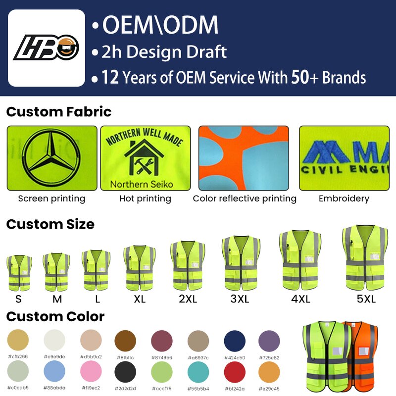 Safety Vest Manufacturer - HBC Class 2 High Visibility Custom Logo for Men Worker