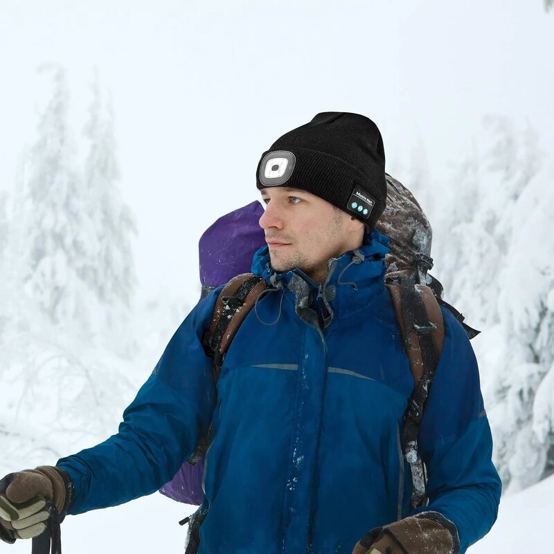 Headlamp Cap Manufacturer - Wholesale Winter Warm Knit Lighted Blue Tooth Cuffed