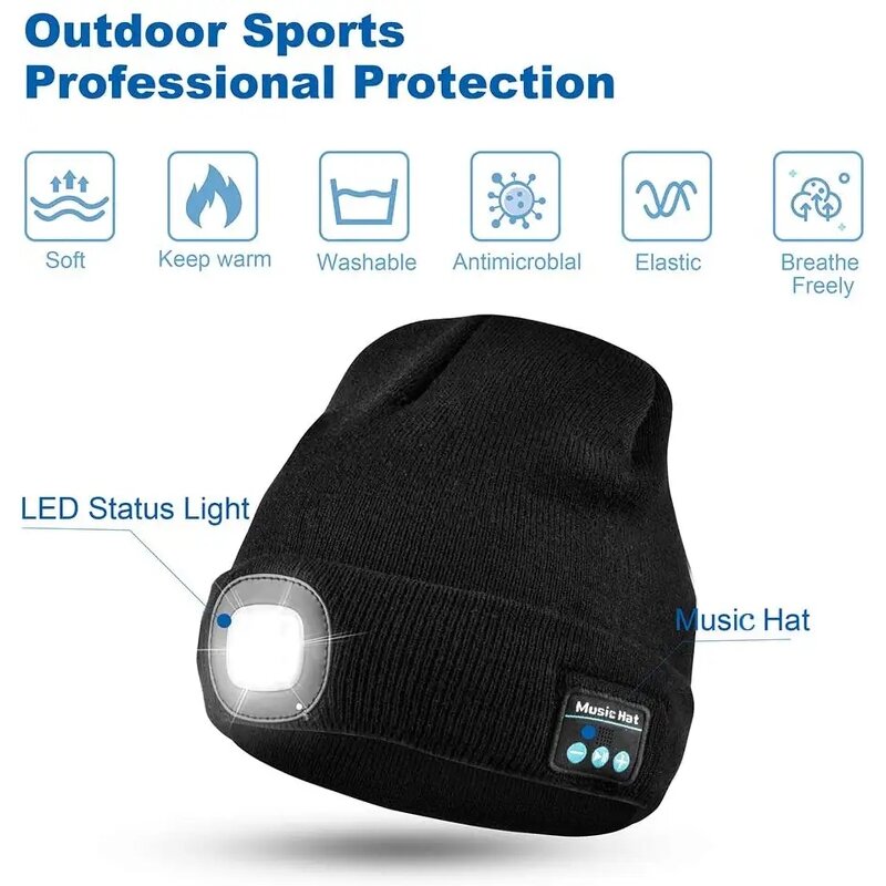 Headlamp Cap Manufacturer - Wholesale Winter Warm Knit Lighted Blue Tooth Cuffed