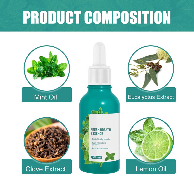 Fresh Breath Essence Manufacturer - High Quality 30ml Peppermint Oil Cleans Bad Breath Leaves Mint Scent for Men & Women