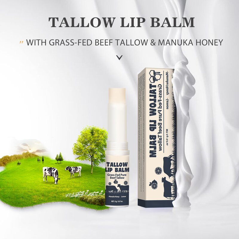 Lip Balm Manufacturer - Factory Price OEM Custom Logo Grass-Fed Beef Tallow Moisturizing Brightening Waterproof 5g