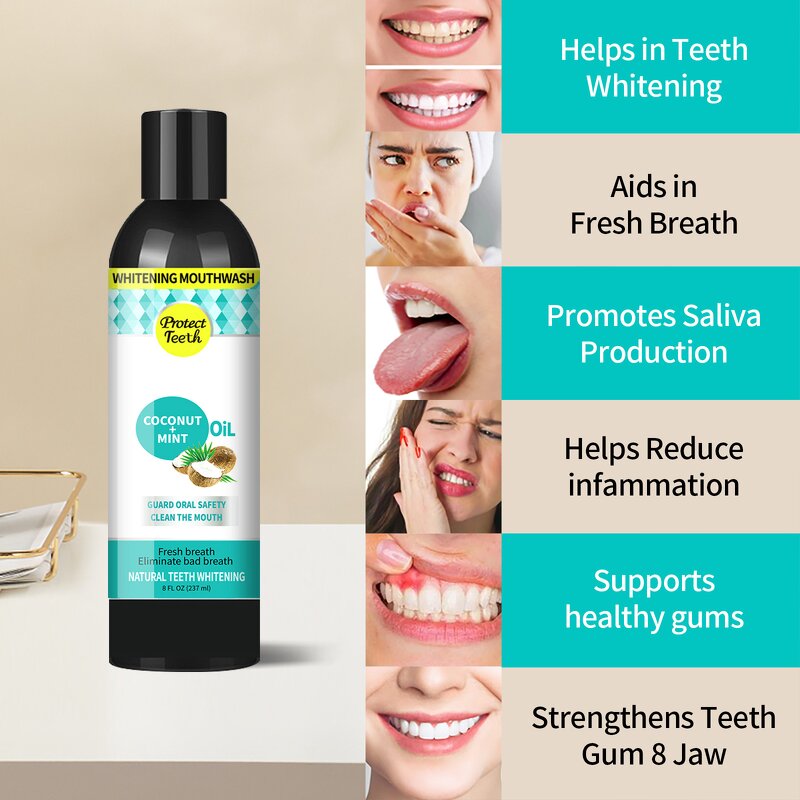 Mouth Wash Manufacturer - 237ML Oral Care Pulling Oil with Coconut & Peppermint Oil for Teeth Whitening